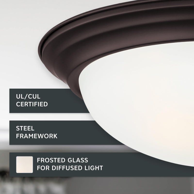 DESIGNERS FOUNTAIN Reedley 3-Lights Flush Mount Ceiling Light, 15 Inch Lighting Fixture for Kitchen, Bedroom, Bathroom, and Hallway, Oil Rubbed Bronze with Etched Glass, 1257L-ORB-W - Image 3